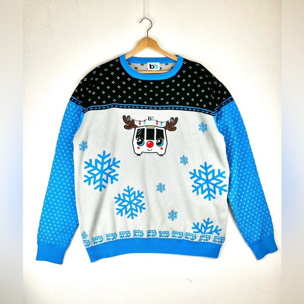 BART Holiday Sweater 2024 Edition Embroidered Reindeer Transit Car